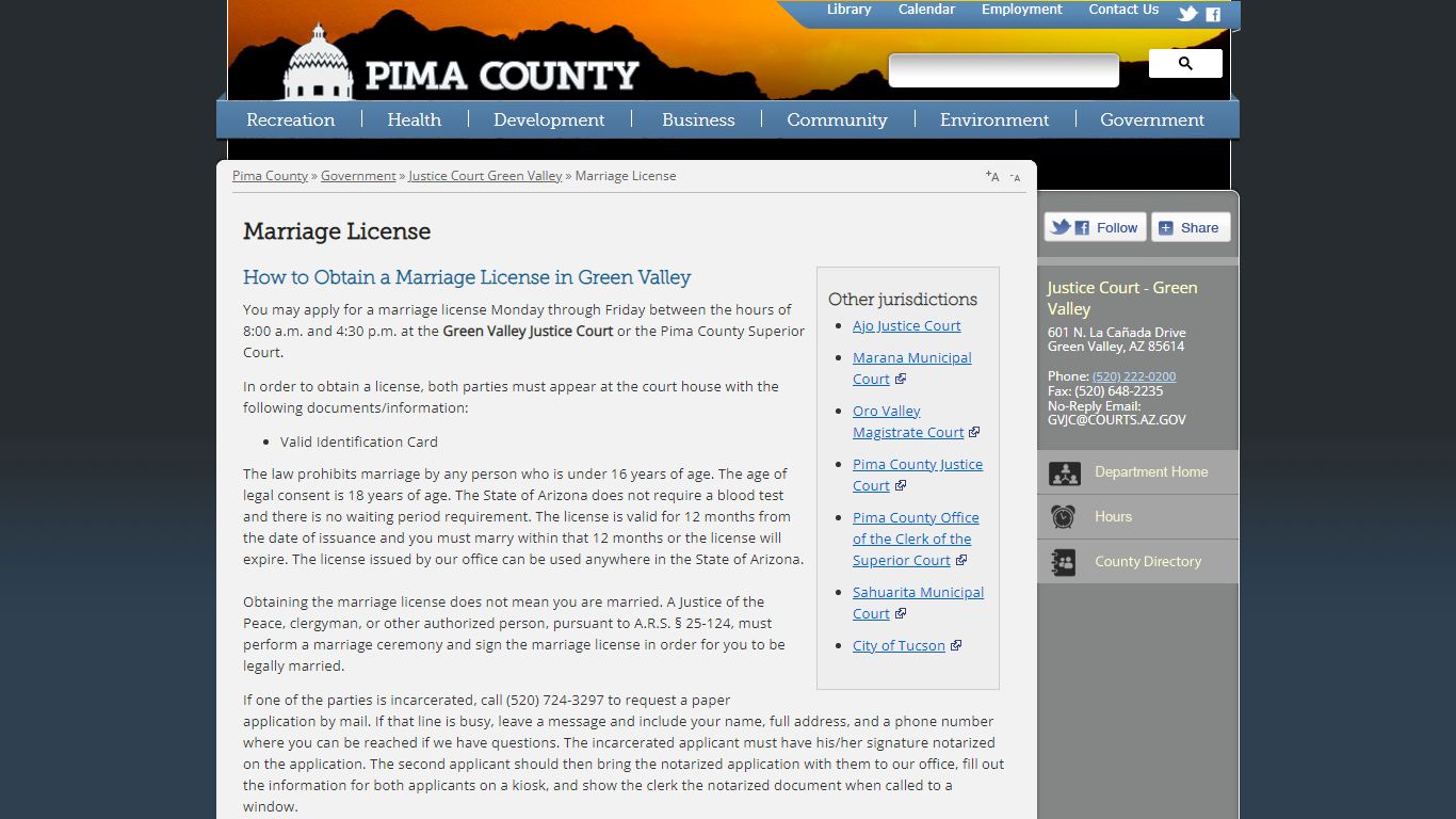 Marriage License - Pima County, Arizona